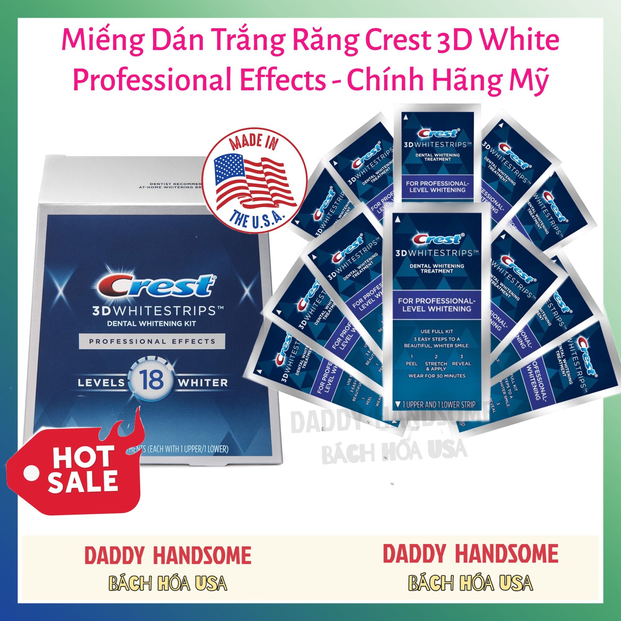 Hộp Miếng Dán Trắng Răng Crest 3D White Professional Effects 20 Gói Siêu Trắng - Răng Thường Răng Khoẻ