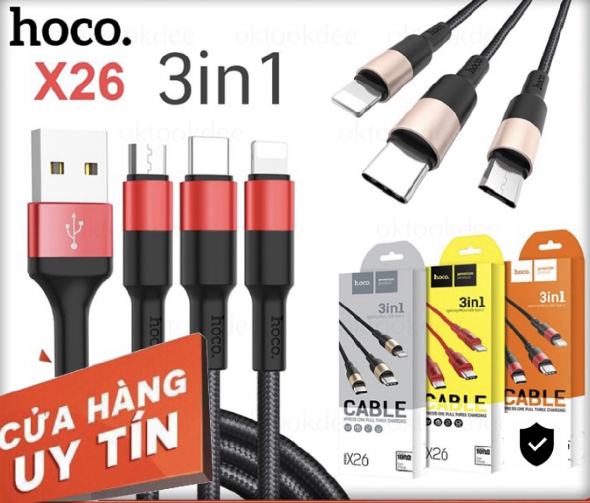 Cáp sạc dây dù đa năng HOCO X26 3 in 1 (Iphone/Android/Type-C)
