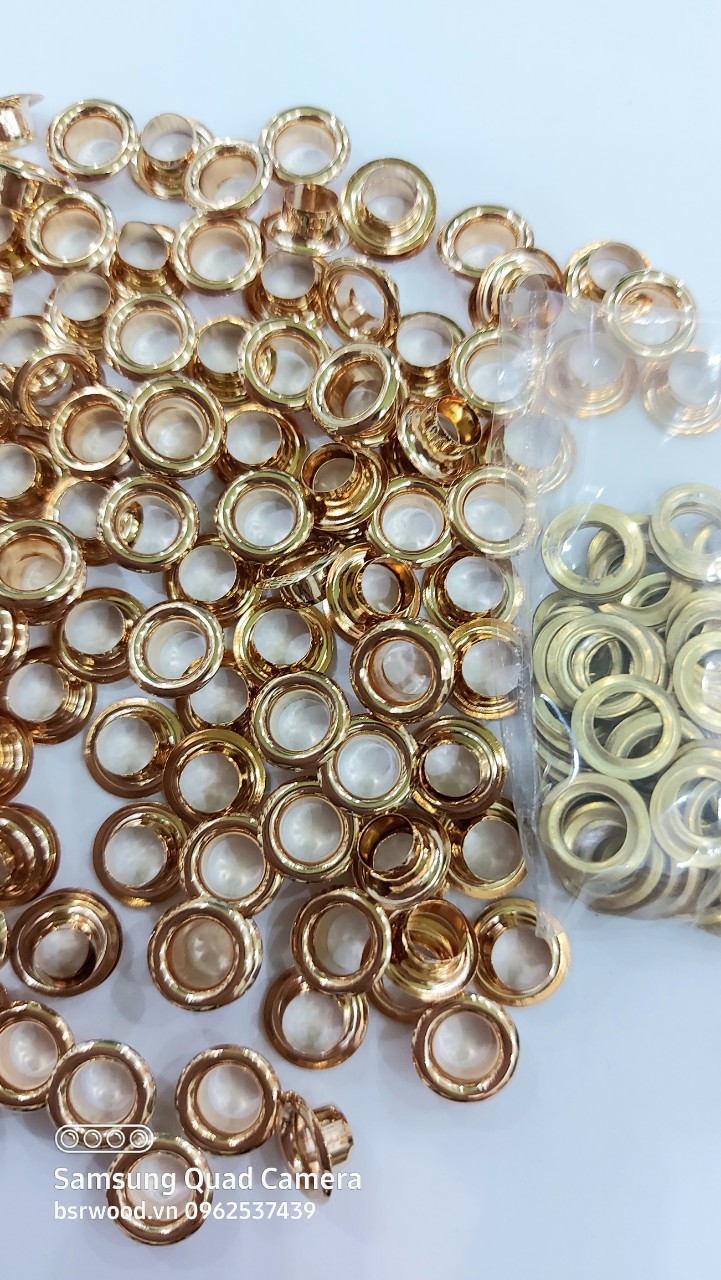 [HCM]Khoen ore 6mm Khoen 6 ly Inox sáng bóng Màu bạc / Màu vàng Bịch 100 cái Khuy mắt cáo bấm vải Phụ liệu may mặc cao cấp