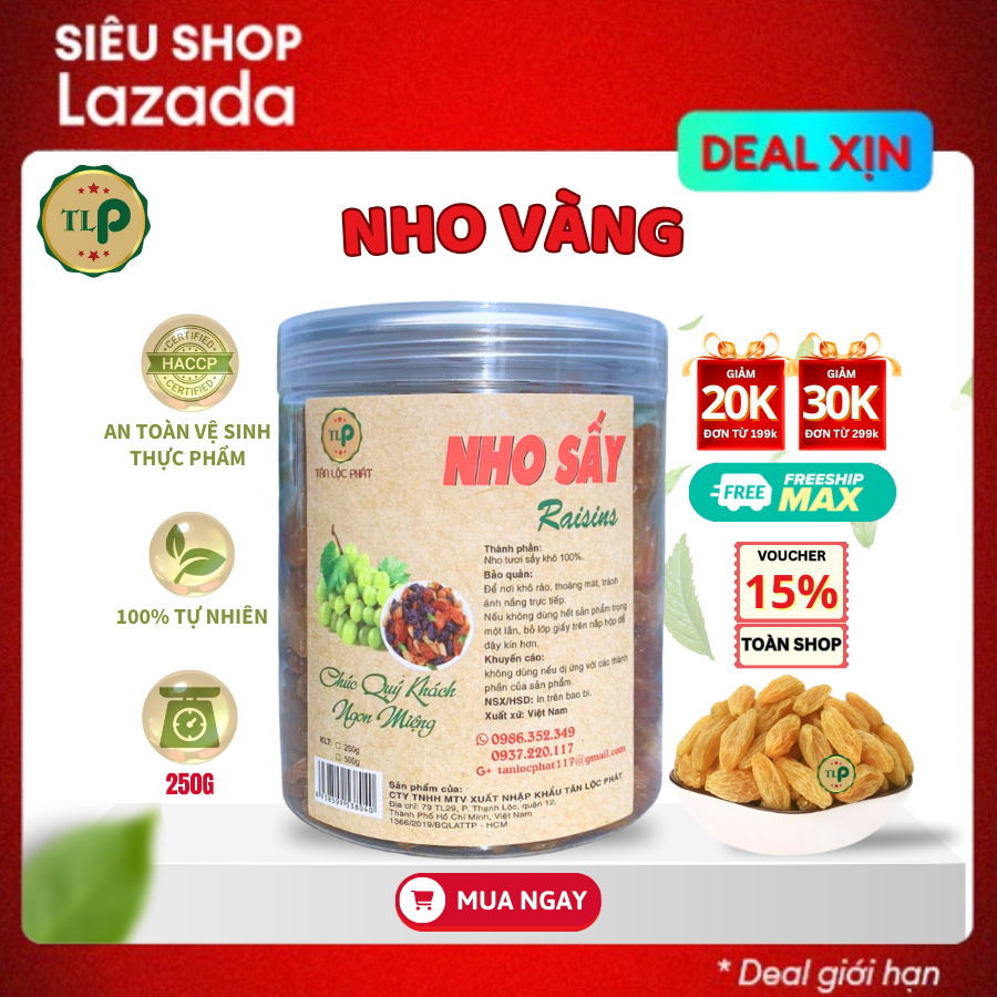 Nho vàng sấy tân lộc phát hũ 250g