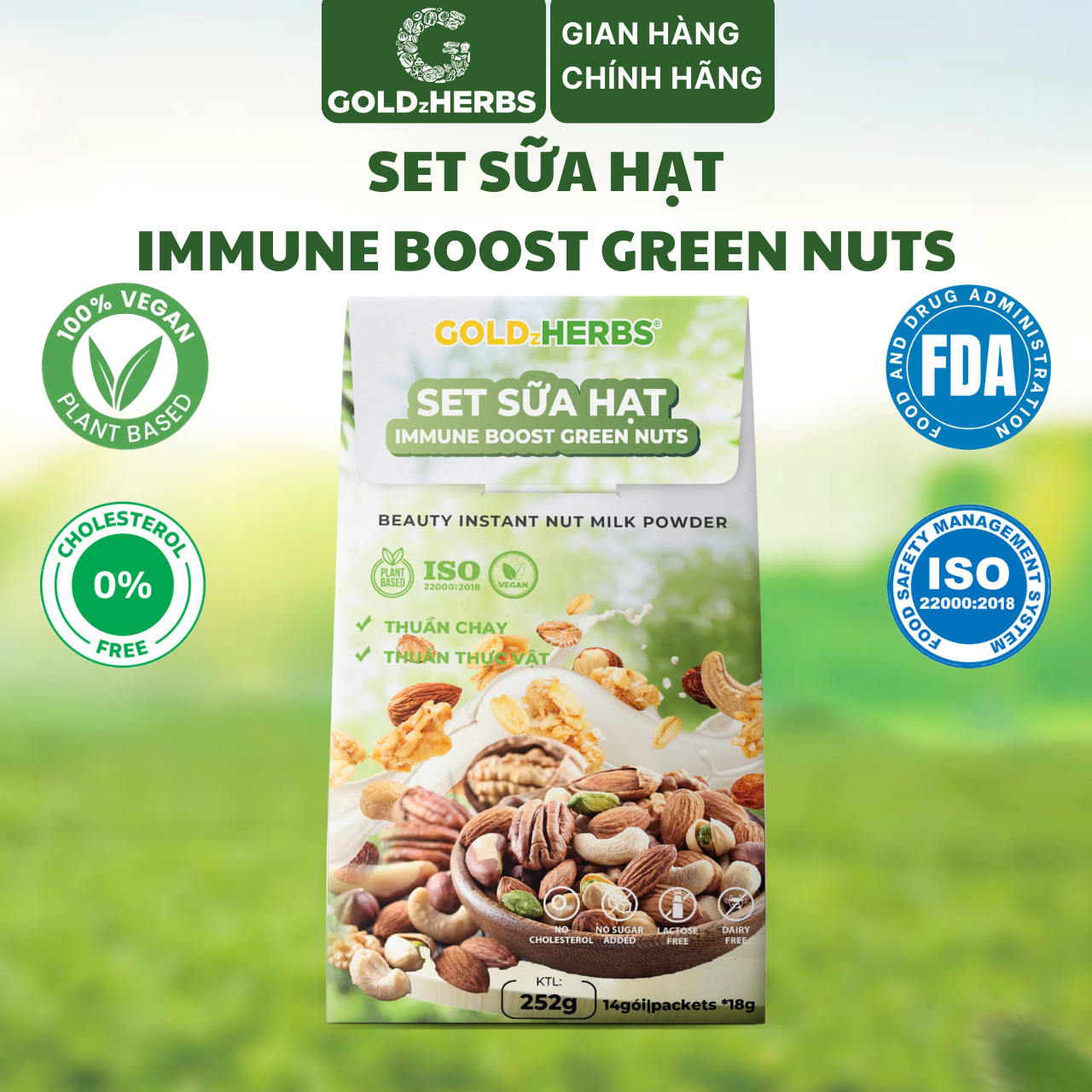 Set Sữa Hạt Goldzherbs Immune Boost Green Nuts – 14 gói x18g/ 500g