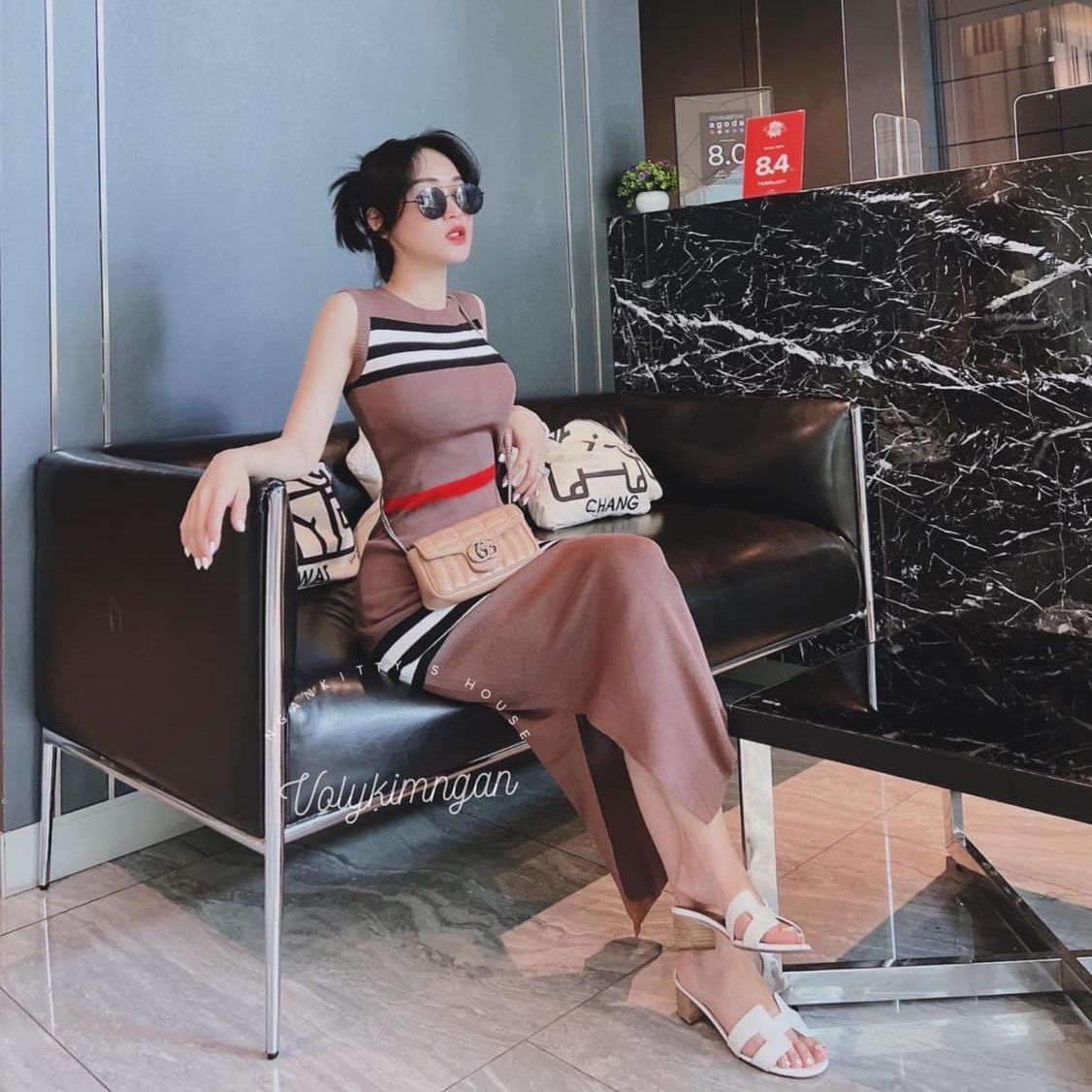 Đầm len thun sọc ngang thổ cẩm ôm body