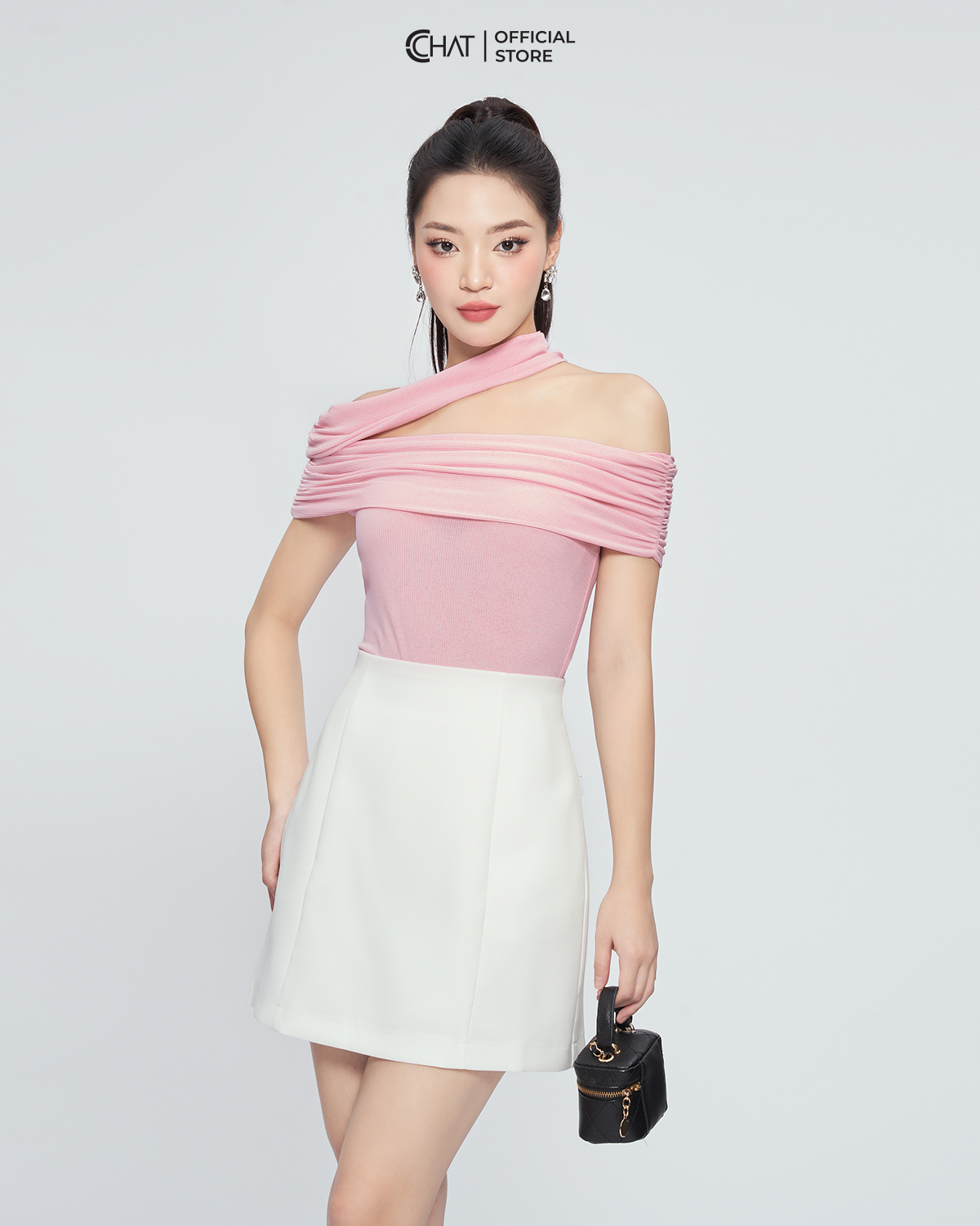 Áo thun nữ cchat trễ vai cổ lệch chất thun mềm mại 93tnc2001ot