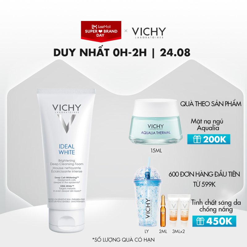 [Chỉ 24/8 - 5000 quà độc quyền] Sữa rửa mặt tạo bọt dưỡng trắng da Vichy Ideal White Brightening Deep Cleansing Foam 100ml giá rẻ
