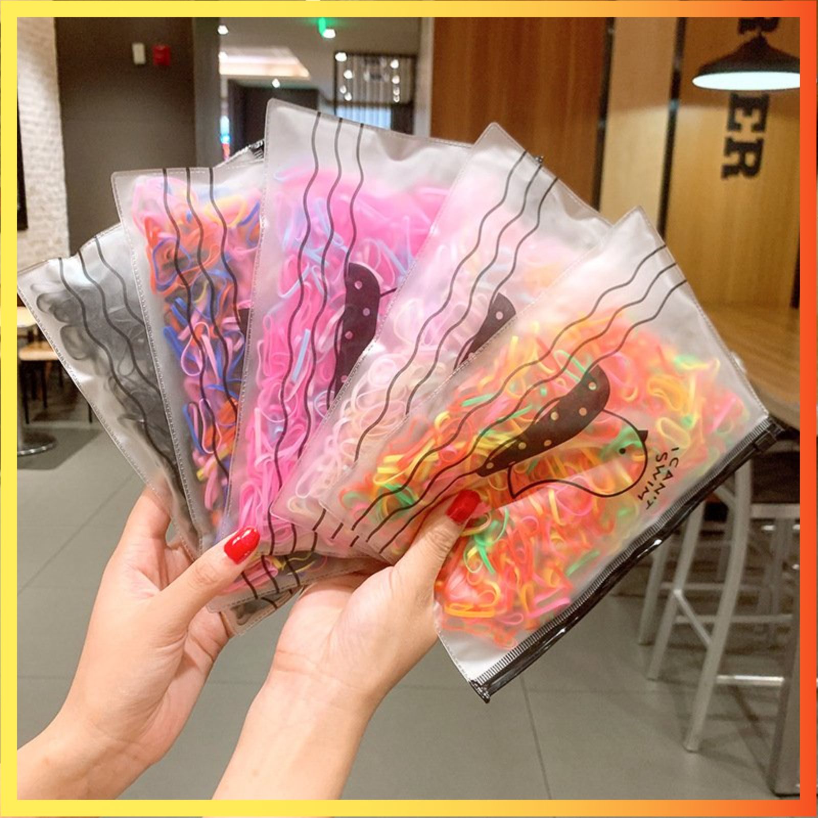 Túi 500 Chun sợi buộc tóc kèm túi zip (người lớn và trẻ em dùng được)