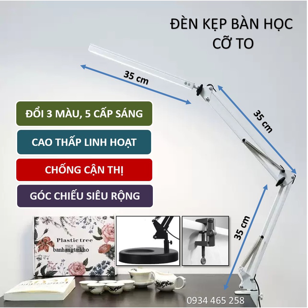 Đèn bàn học chống cận kẹp bàn Pixar, bóng LED đổi màu Rạng Đông Chính hãng