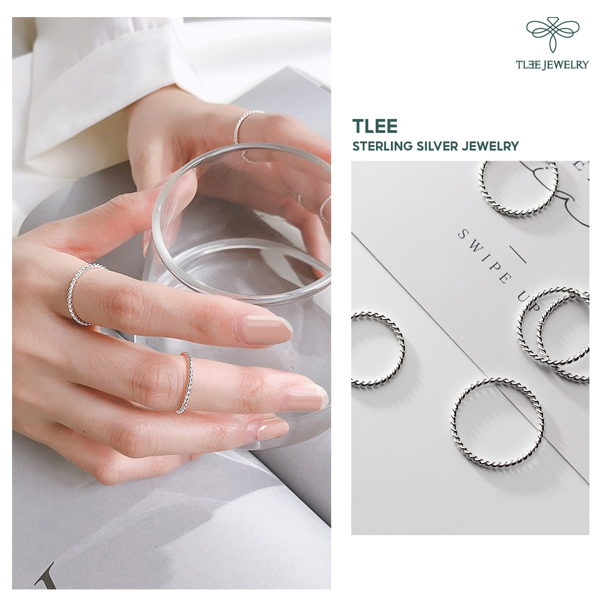 Nhẫn bạc TLEE xoắn bạc nguyên chất basic cá tính TleeJewelry A0279