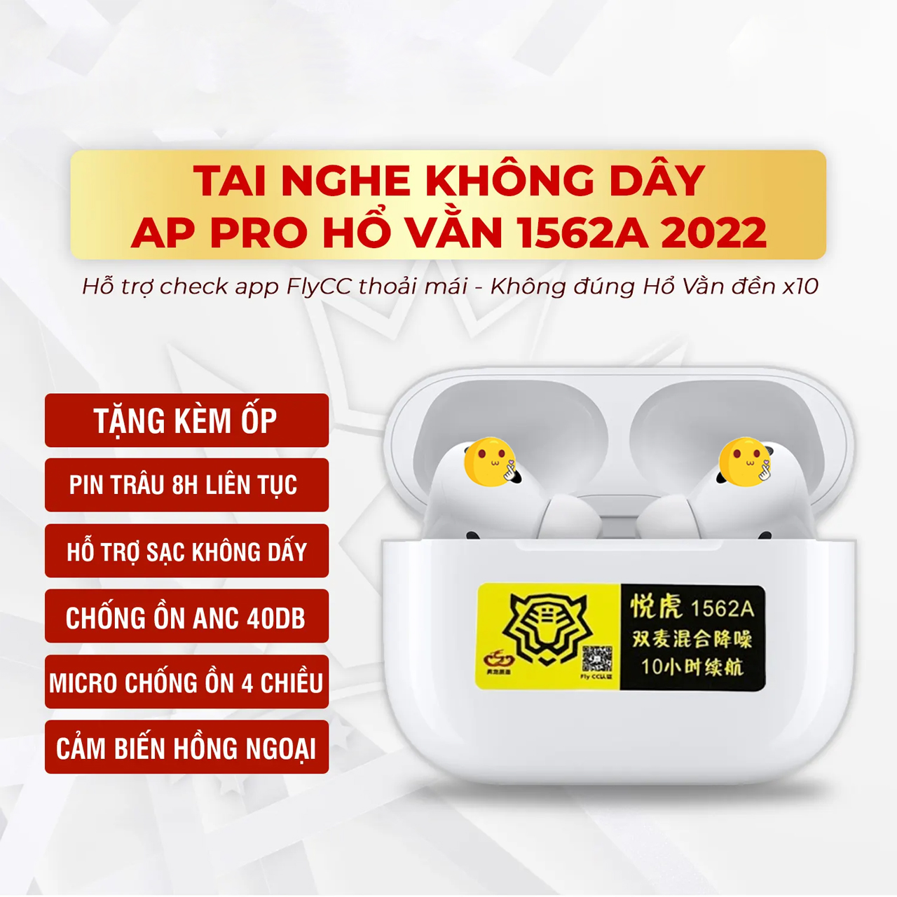 Tai nghe Hổ Vằn 1562A ,1562AE Bluetooth 5.2 Chống Ồn, Sạc không dây , Pin trâu nghe 8h , Xuyên âm, chống ồn chip xịn bảo hành 1 đổi 1