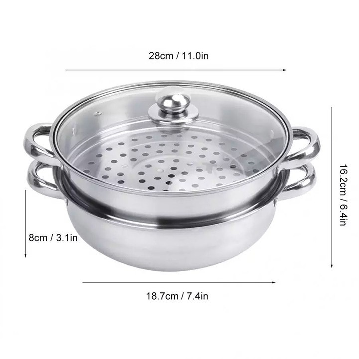 BỘ NỒI HẤP 2 TẦNG SIZE 28CM - NỒI VÀ XỬNG HẤP INOX , CHẤT LIỆU INOX CAO CẤP KO GỈ BỀN BỈ AN TOÀN,DÙNG ĐƯỢC BẾP ĐIỆN TỪ