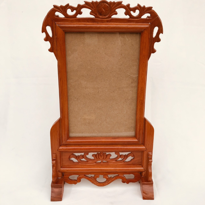 Khung Ảnh Thờ Đục Hoa Lá Tây gỗ hương,Khung hình thờ cỡ ảnh 18x24
