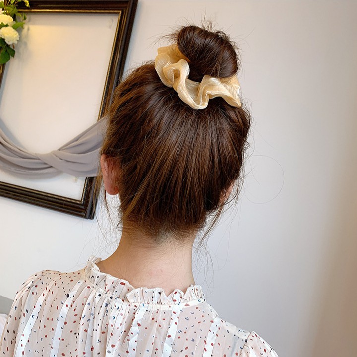 Scrunchies Dây Buộc Tóc/ Cột Tóc Vải Lụa Ánh Nhũ Xinh Xắn HARI