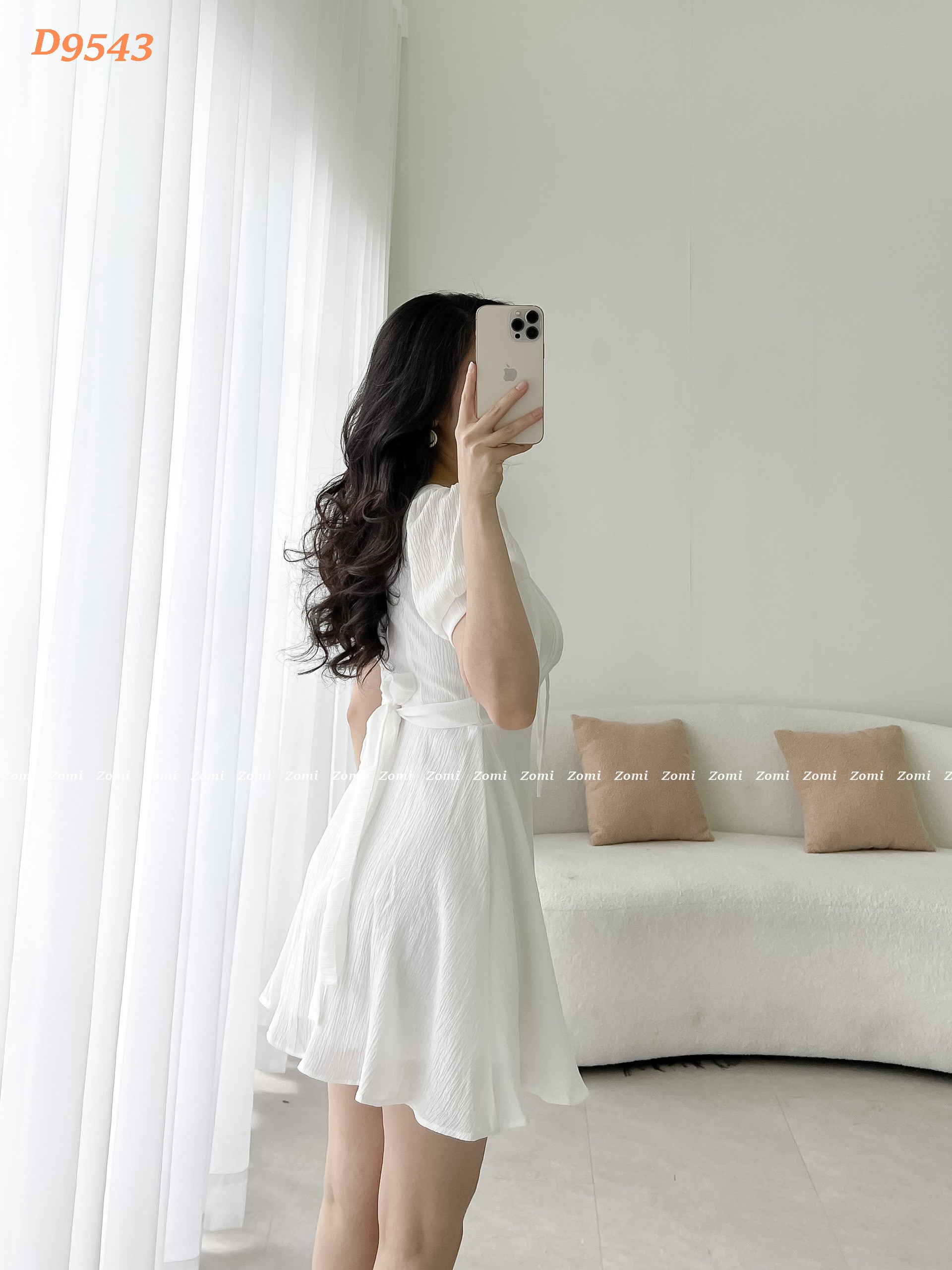 Đầm xòe tay phồng nhún phối ren điệu đà