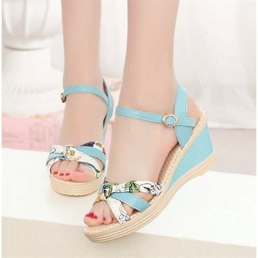 Giày sandal đế độn pha màu 128 giá rẻ