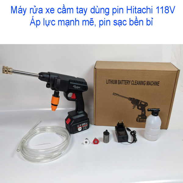 [HCM]Máy rửa xe cầm tay dùng pin Hitachi 118V – Áp lực mạnh mẽ pin sạc bền bỉ - Đa chức năng dễ sử dụng – 3 chế độ phun rửa – Chuyên sử dụng vệ sinh ô tô xe máy vật dụng gia đình tưới hoa màu
