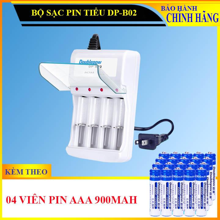Combo bộ sạc pin tiểu 4 khe double pow dp-b02 + kèm theo 04 viên pin đũa sạc lại aaa 900mah