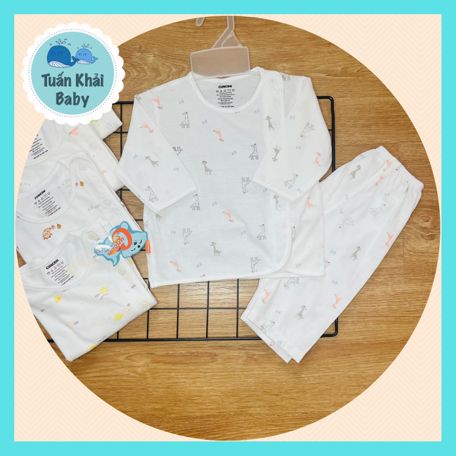 Combo 3 bộ quần áo sơ sinh cotton cao cấp cuncon | mẫu tay dài họa tiết cài lệch | size 1,2,3 cho bé sơ sinh - 9kg