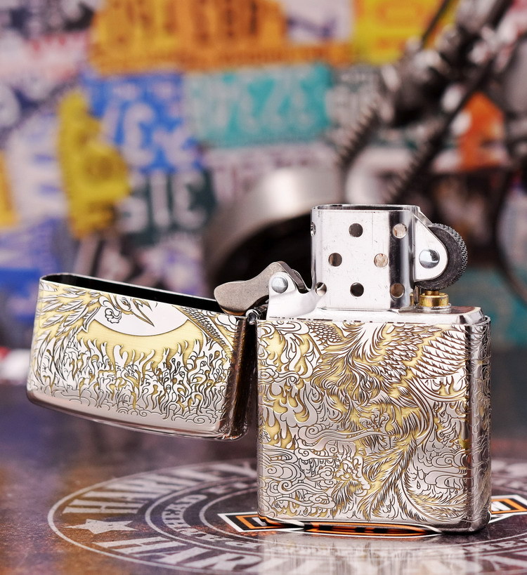 Bật lửa Zippo khắc chim phượng hoàng bản Armor mạ chrome