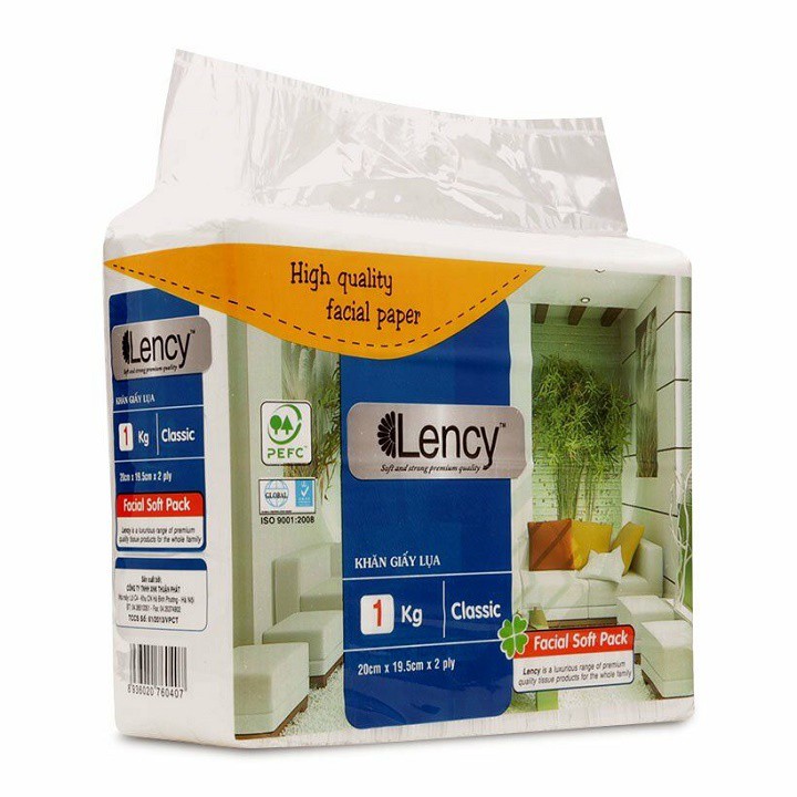 Combo 2 gói Khăn giấy lụa Lency gói tiết kiệm 1 kg (2 lớp)