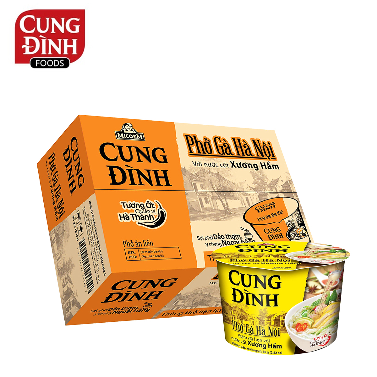 Thùng 12 tô phở gà hà nội chicken flavour rice noodles cung đình