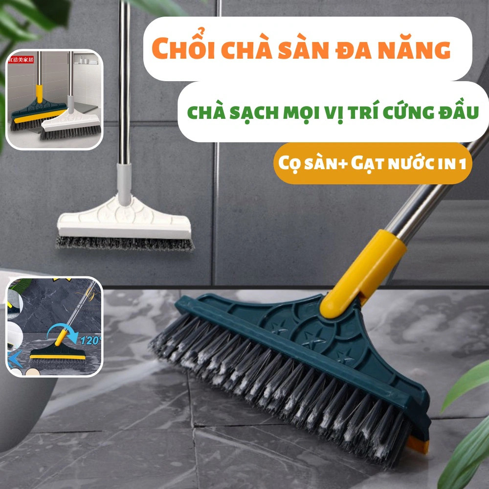 Chổi Chà Sàn Nhà Tắm Thông Minh Thiết Kế 2 Đầu Gạt Nước Và Đầu Chổi Xoay 120 Độ Cọ Sạch Khe Hẹp Và Góc Tường