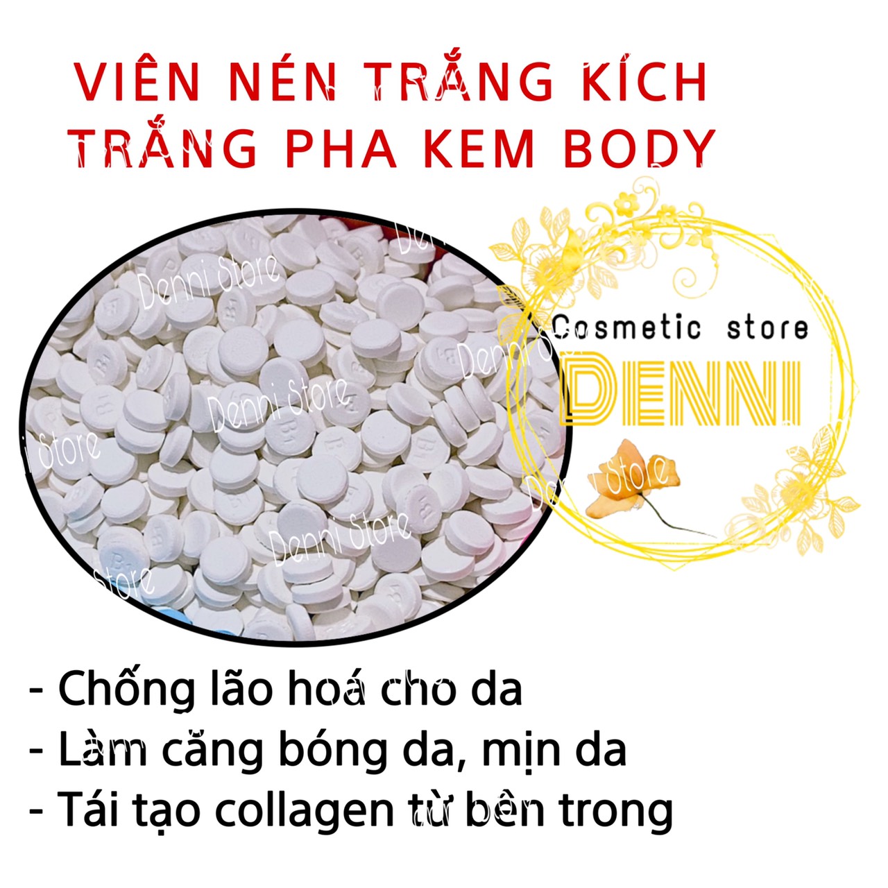 Lẻ 5 viên nén kích trắng mạnh tròn nhỏ pha kem