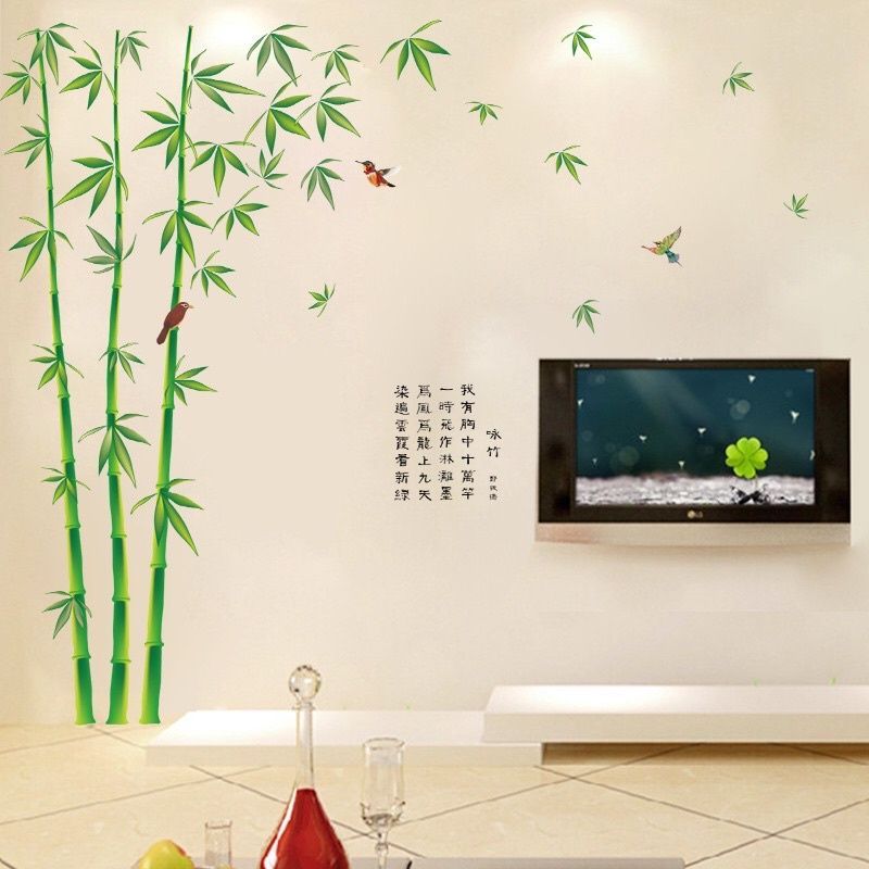 Decal dán tường cây trúc xanh, sẵn keo dán