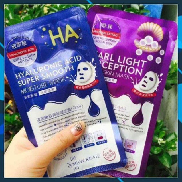 Mặt nạ HA Xanh , Tím Maycreate Hộp 20 Miếng , Cấp Ấm Trắng Sáng Da