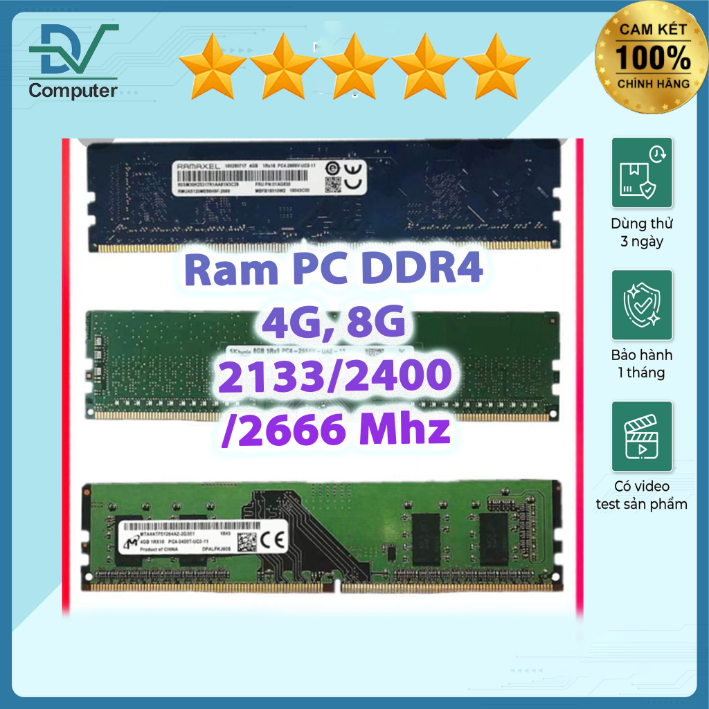 Ram 4GB, 8GB DDR4 lắp main H110, H310,...