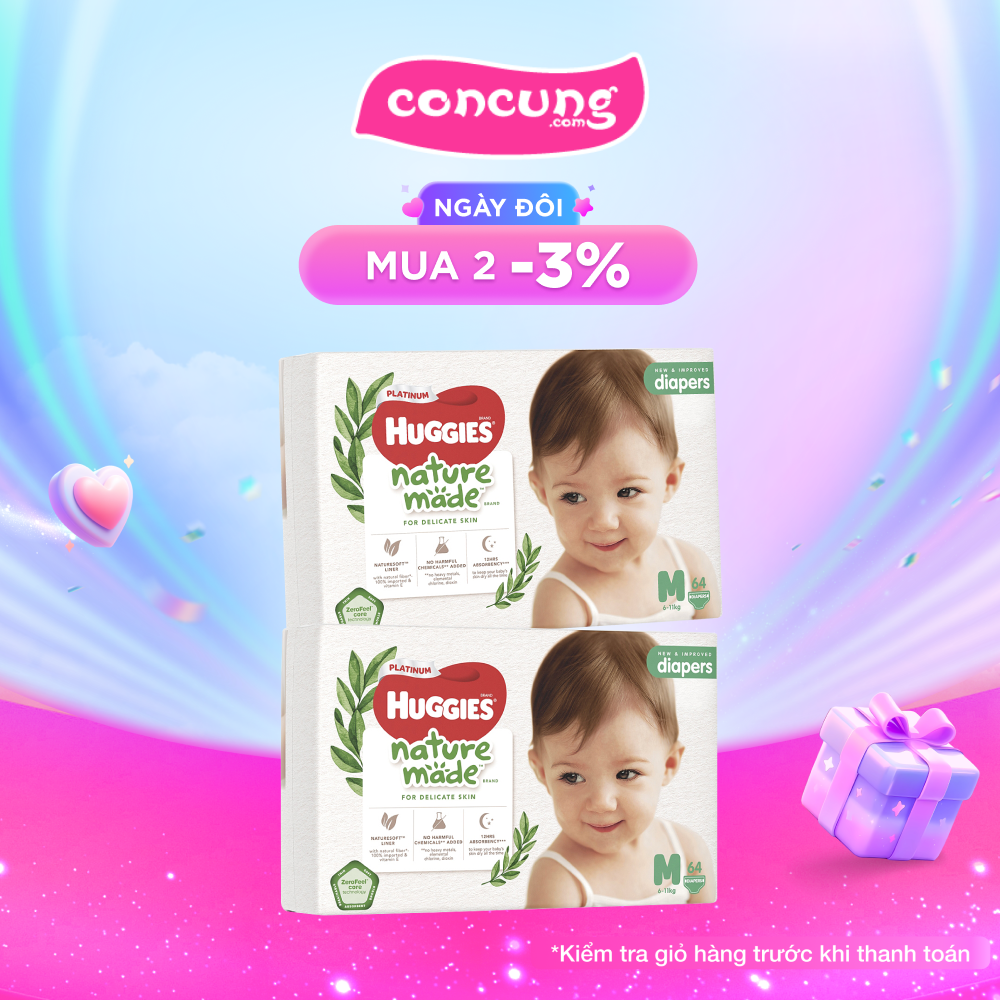 Bỉm tã dán Huggies Platinum Nature Made size M 64 miếng