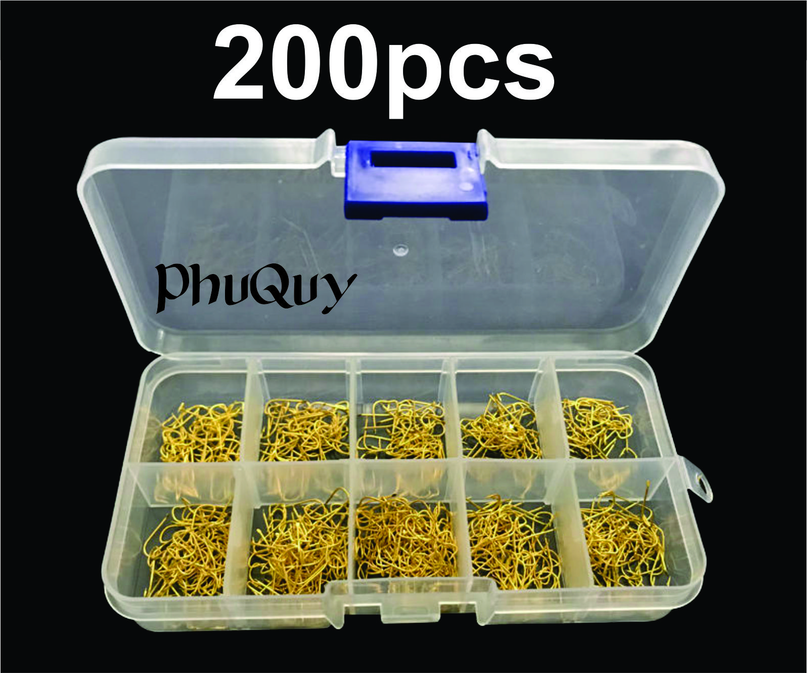 Hộp 200 Lưỡi Câu Cá Thép Mạ Vàng (Mã: V-200)