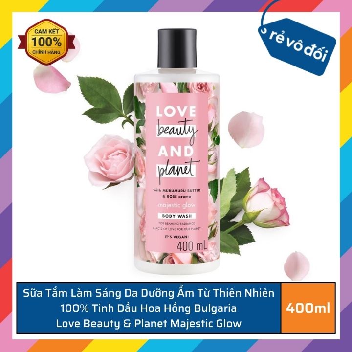 Love Beauty & Planet body wash 100% pack skin whitening with 400ml sachet rose extract oil-Thailand