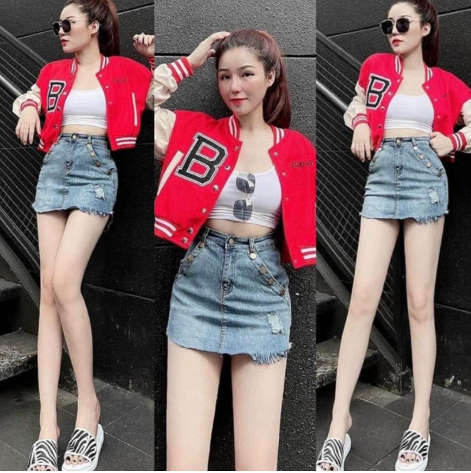 Chân váy jean hack dáng có quần bên trong