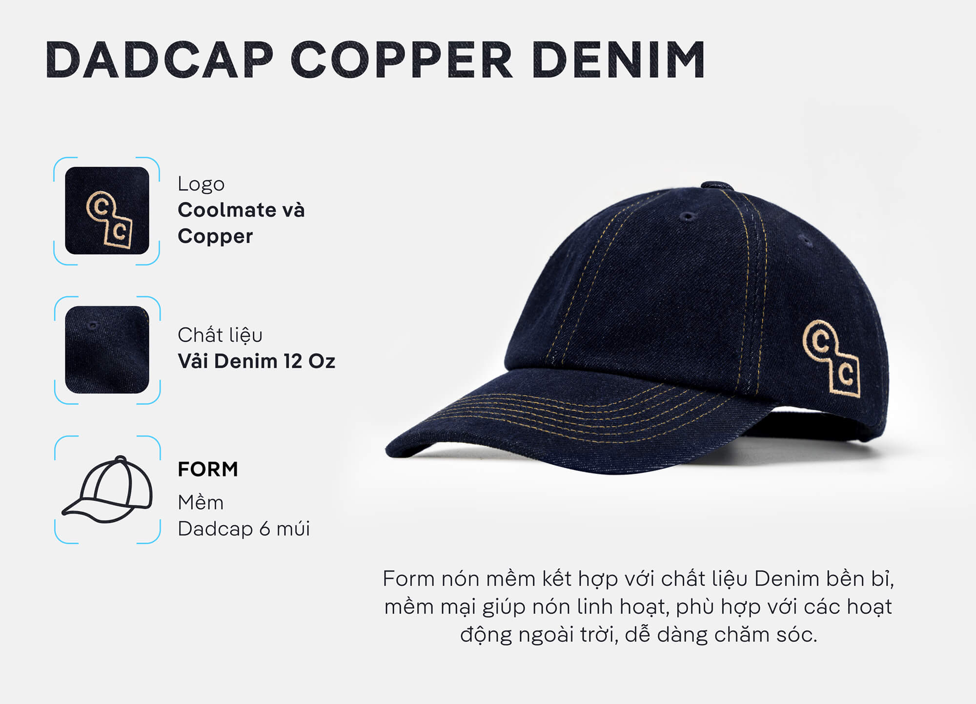 [DUY NHẤT 4-6.10 MUA 4 GIẢM 20%]Coolmate x Copper Denim | Mũ Dadcap Jeans - Coolmate