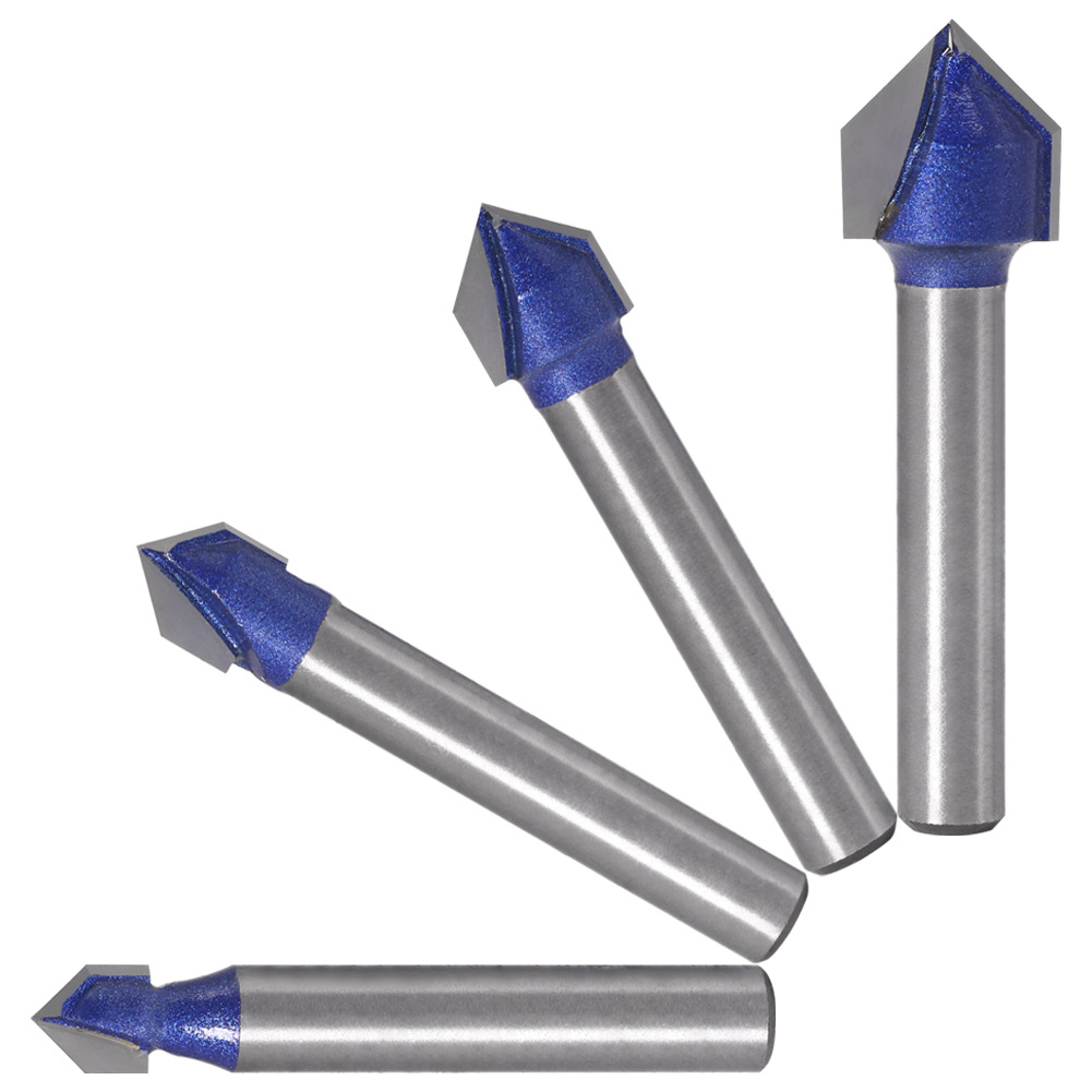 Combo 4 mũi soi gỗ, Mũi phay gỗ phay rãnh V 90 độ, cốt 6.35mm