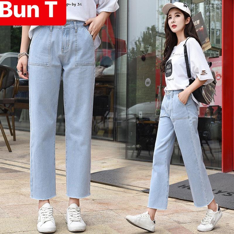 QUẦN BAGGY JEAN NỮ CHẤT BÒ XANH TÚI TO ỐNG SUÔNG RỘNG LƯNG CAO NÂNG MÔNG HÀN QUỐC T&T-02 - TRANG BUN FASHION