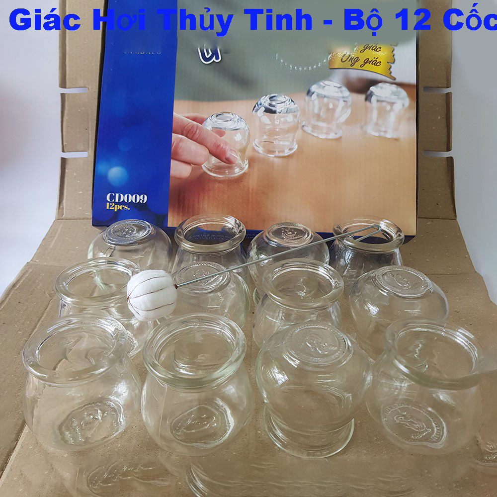 Giác Hơi Thủy Tinh - Bộ 12 Cốc Kèm Cây Châm Lửa