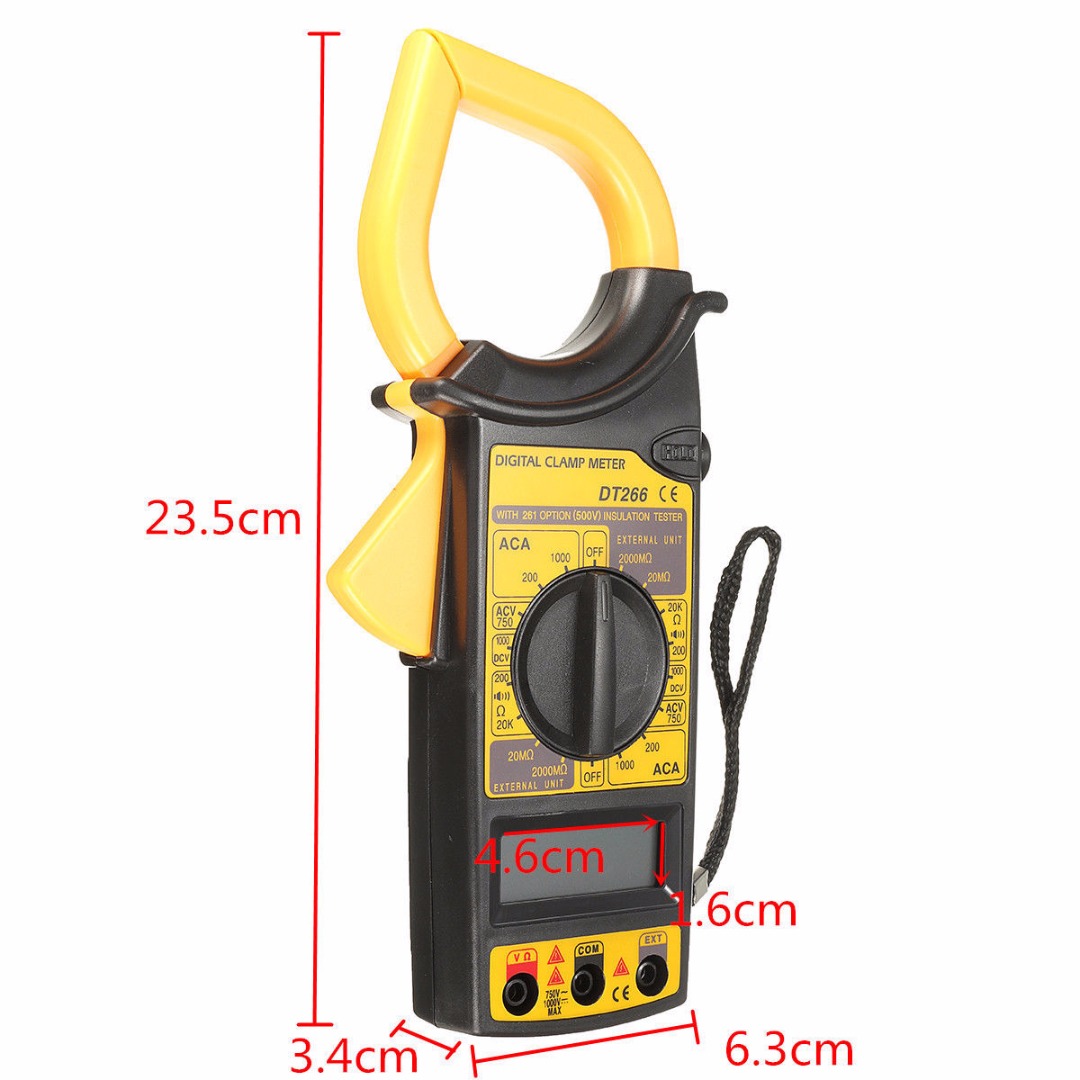Dt266 LCD kỹ thuật số kẹp vạn năng kẹp Meter ACDC hiện tại Điện áp Tester công cụ đo lường với cáp thử nghiệm