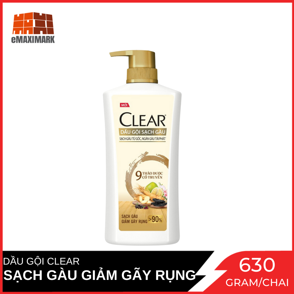 Dầu gội clear 9 thảo dược cổ truyền sạch gàu giảm gãy rụng chai 630g
