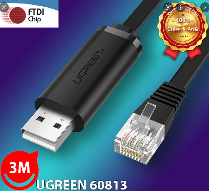 Cáp lập trình console usb sang rj45 ftdi dài 3m cho server, switch, hub cisco ugreen 60813 cao cấp