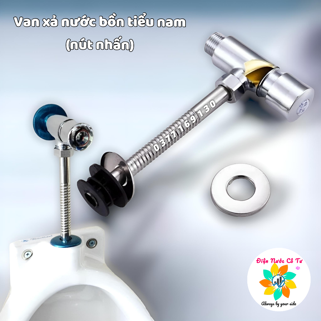 Van xả tiểu nam ti thau - vòi nhấn xả tiểu nam Inox