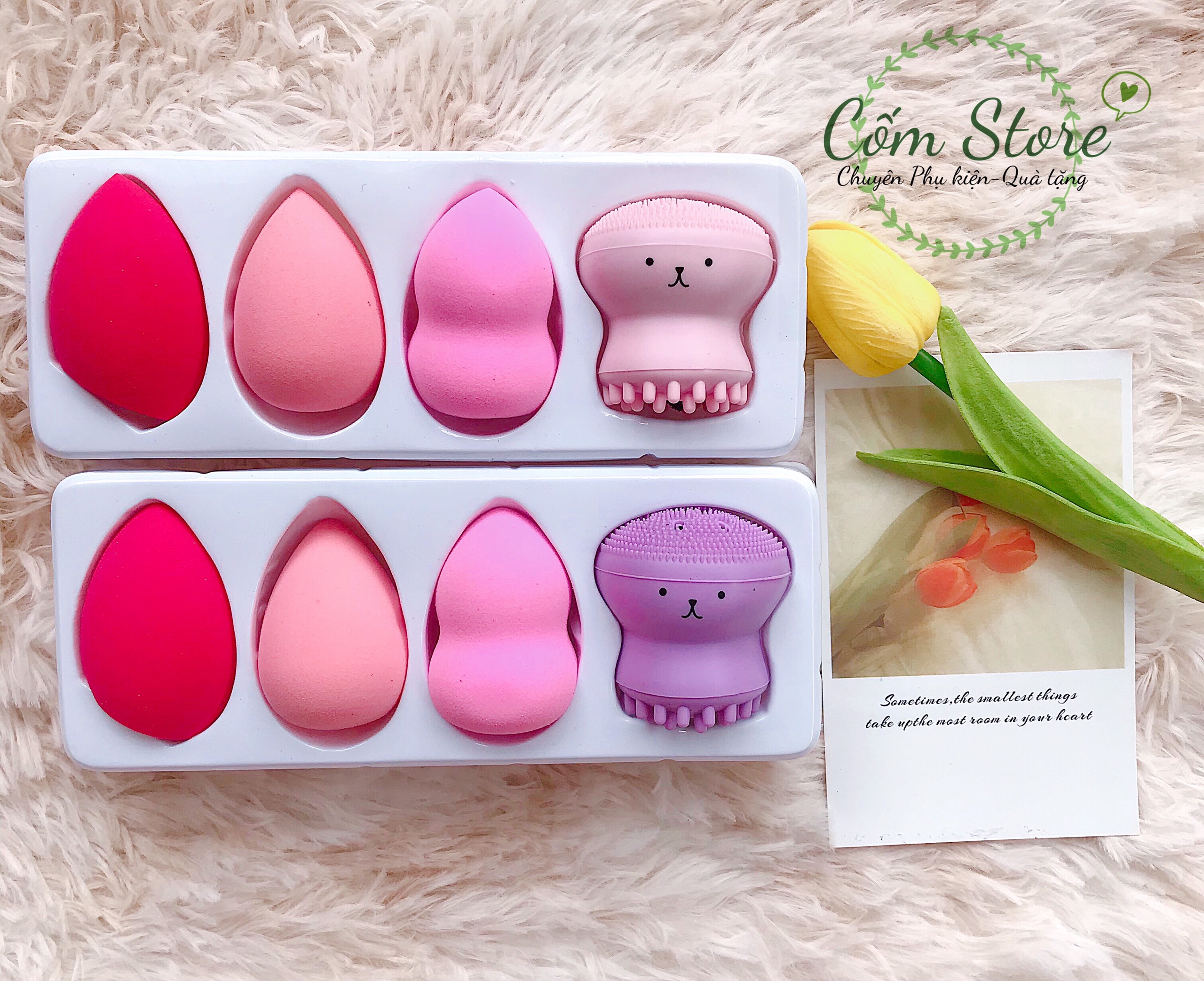 Set 3 bông mút trang điểm và 1 rửa mặt bạch tuộc Ruby Face