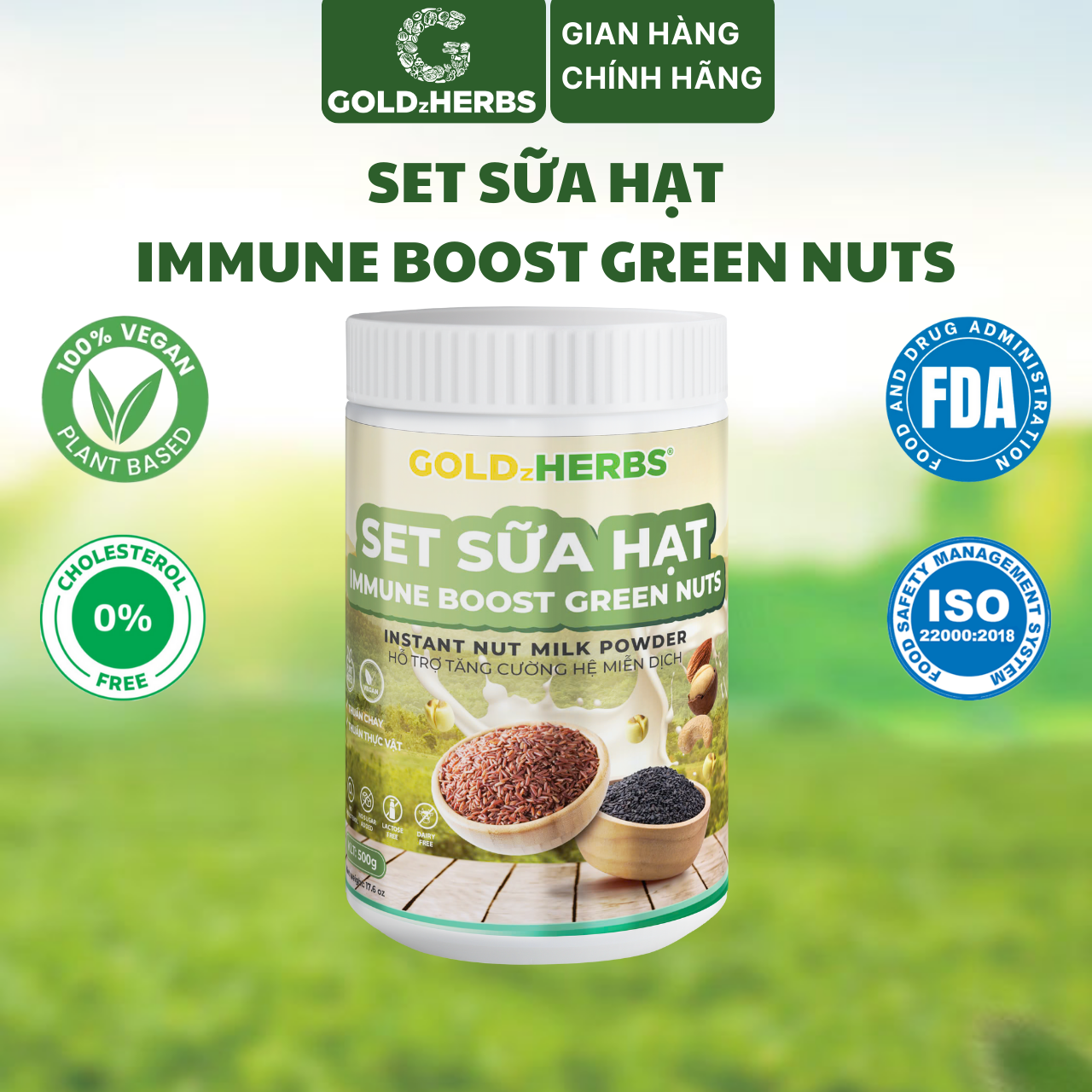 Set Sữa Hạt Goldzherbs Immune Boost Green Nuts – 14 gói x18g/ 500g