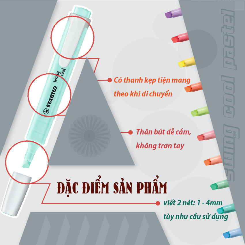 Bộ 6 Bút dạ quang STABILO swing cool Pastel (HLP275-C6)