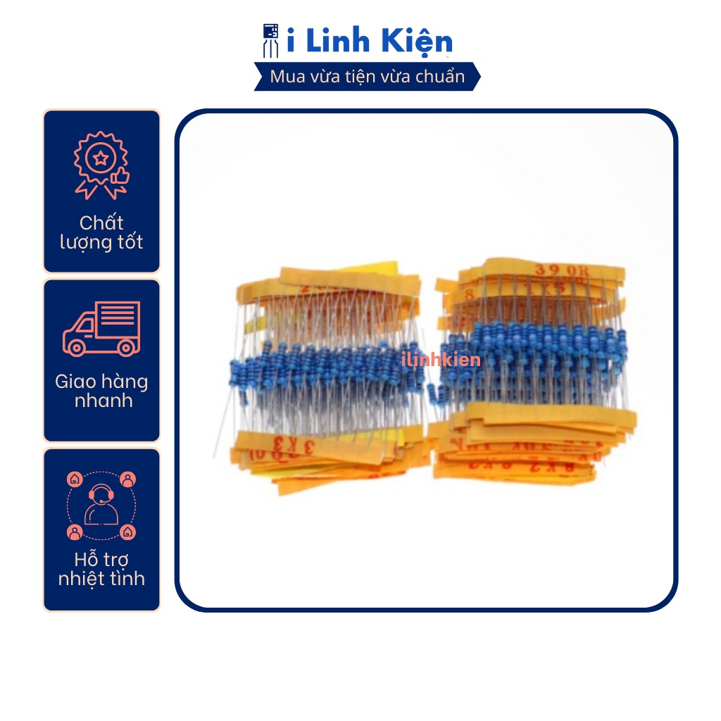 Điện trở bếp từ 22r-820k 2w chân đồng 1% mỗi loại 10 con.