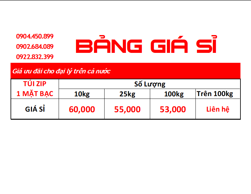 Túi Zip Bạc Đáy Đứng - 1 mặt bạc