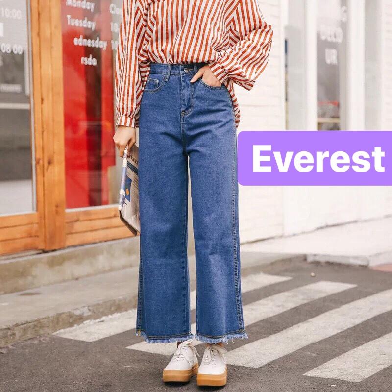 QUẦN JEAN BAGGY CHẤT BÒ NỮ XANH ĐẬM ỐNG LOE RỘNG LƯNG CAO NÂNG MÔNG TREND T-6714 EVEREST FASHION