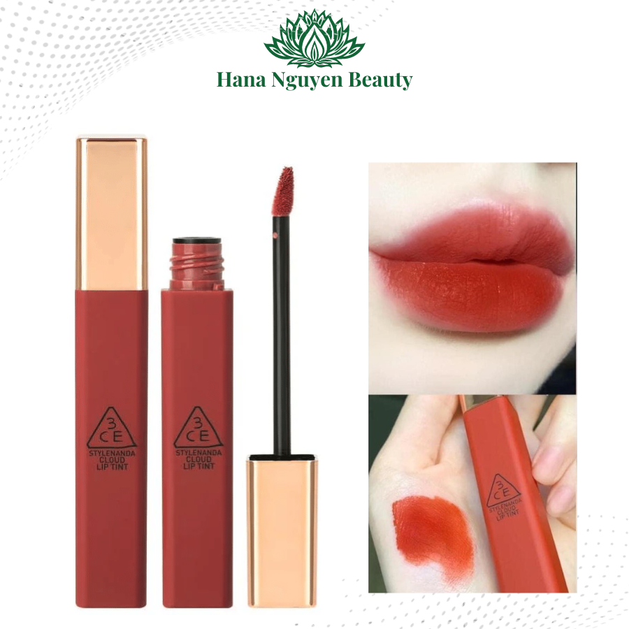 Son kem mịn lì 3CE Cloud Lip Tint, cam kết hàng chuẩn chính hãng, màu immanence, macaron red, live a little, needful, peach tease, blossom day, active lady