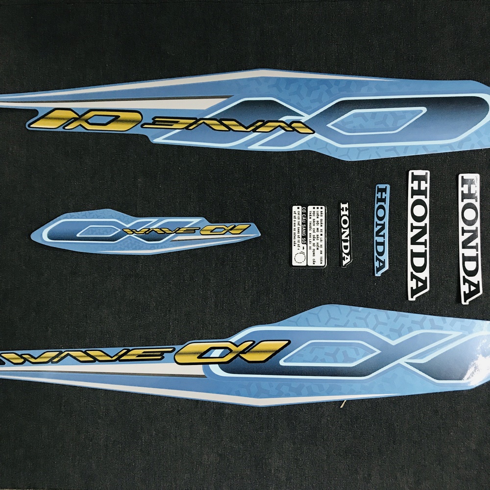 Trọn bộ tem dán dàn áo xe máy, tem xe máy 3 lớp dán xe WAVE ANPHA 2019 (màu XANH NGỌC)