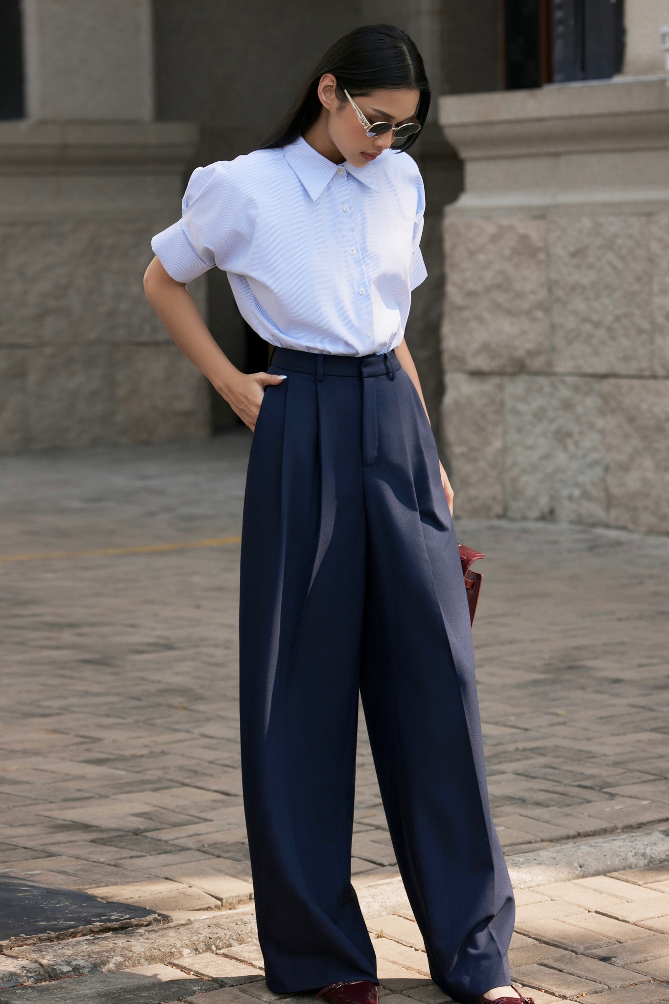 Áo sơ mi cotton lụa tay lửng HUONG BOUTIQUE BSSM46