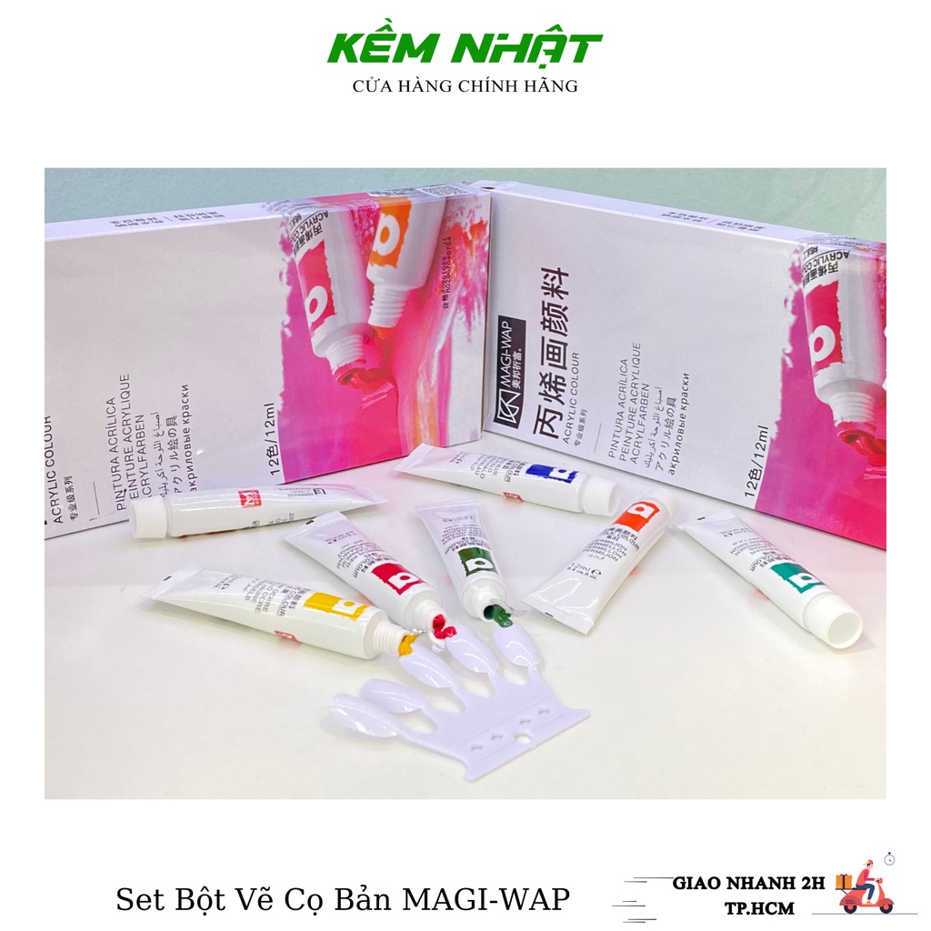 Set Bột Vẽ Cọ Bản Nail 3D 12 Màu MAGI-WAP